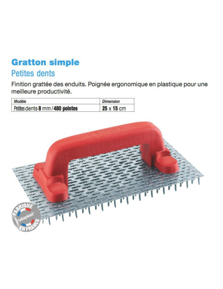 15 Gratton simple Petites dents 8 mm - 480 pointes Dimensions 25x15cm