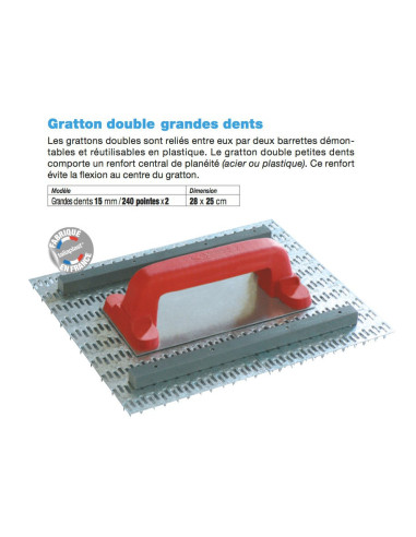 Gratton Grandes dents 15 mm - 240 pointes Dimension 23 x 14 cm