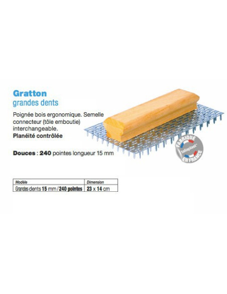 17 Gratton Grandes dents 15 mm - 240 pointes Dimension 23 x 14 cm