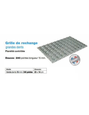 17 Grille de rechange Grandes dents 15 mm - 240 pointes Dimension 23x14cm