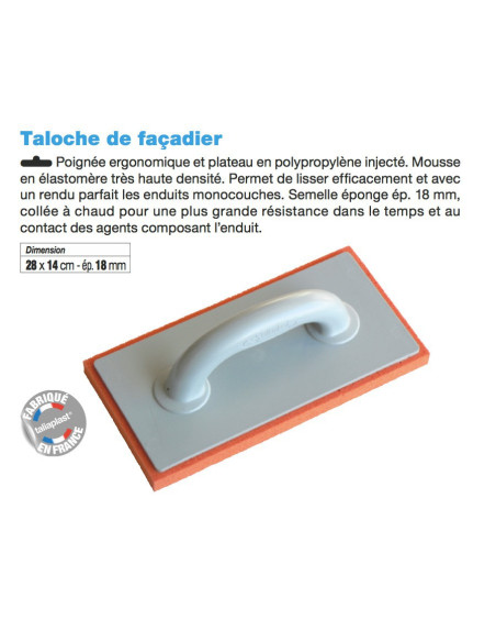 Taloche de façadier Dimension 28x14cm-ép.18mm