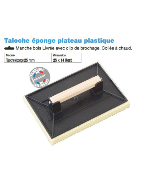 Taloche éponge 25 mm plateau plastique Rectangulaire 25 x 14