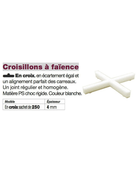 Croisillons à faïence en croix 4 mm Sachet de 250