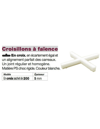 Croisillons à faïence en croix 5 mm Sachet de 200
