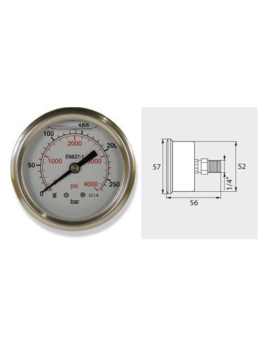 Manometre Prise Arrière 0-250 Bar 
