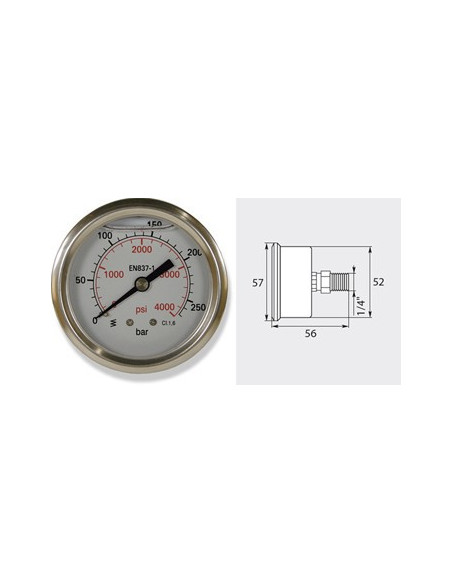 Manometre Prise Arrière 0-250 Bar